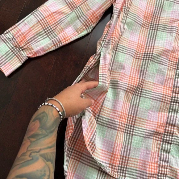 Lands' End Women’s Button Tunic Blouse Flannel Size L Plaid Pockets Easter Long - Picture 5 of 9